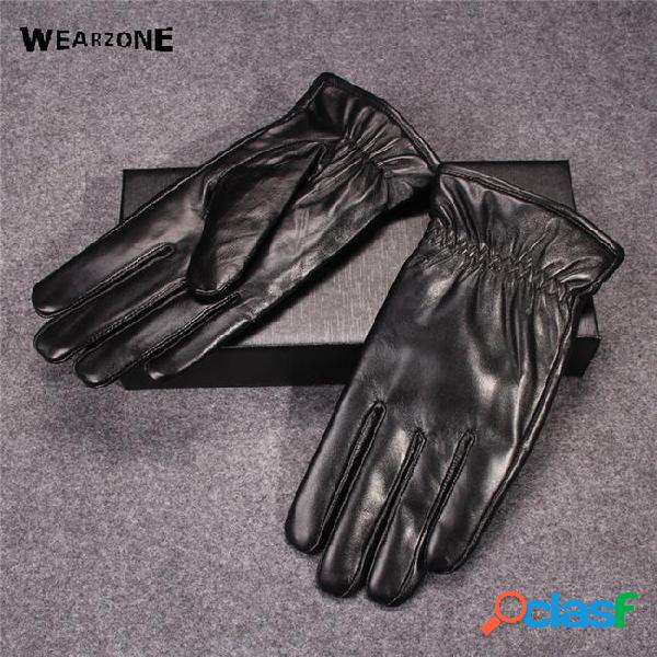 2017 winter men luxury genuine leather thick gloves male