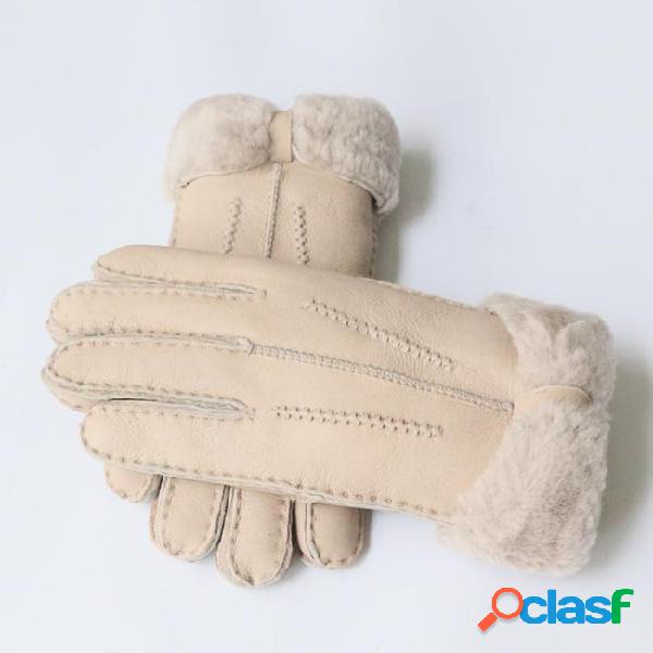 2017 women's mittens real sheep fur gloves in winter ladies