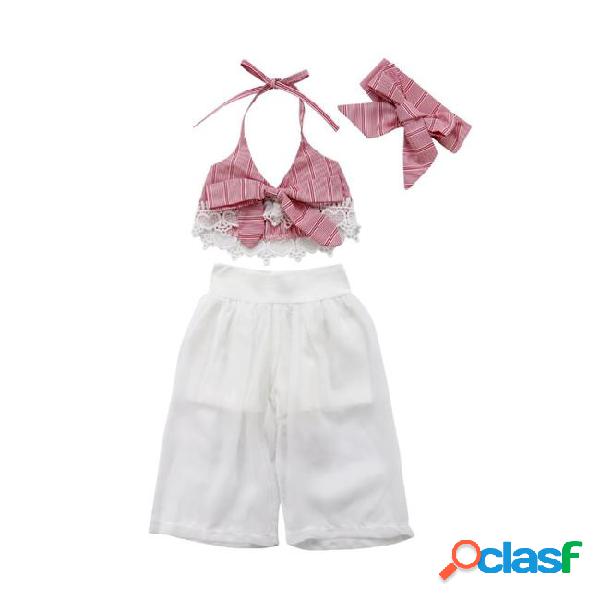 2018 emmababy baby girls lace striped bow tie tops + tulle