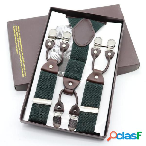2018 fashion leather 6 clip suspenders rivet elastic webbing