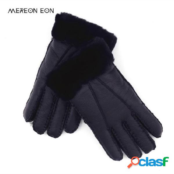 2018 high quality men's leather warm fur gloves natural