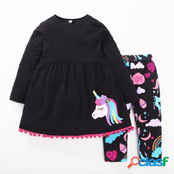 2018 new baby girls horse clothing set kids long t-shirts