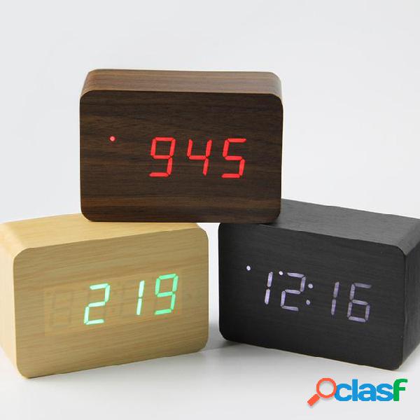 2018 small cute led wooden digital clock despertador sound