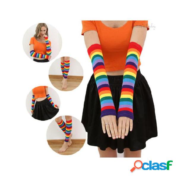 2019 1pair colorful arm warmers women winter rainbow slouch