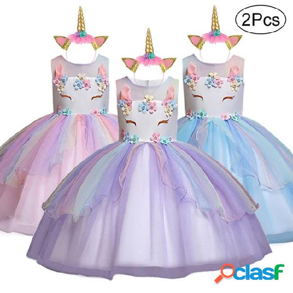 2019 unicorn kids dress for girl birthday party dress girl