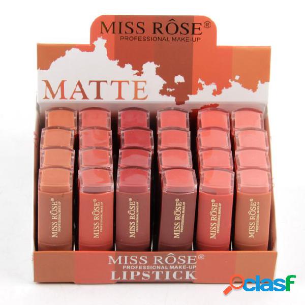 24pcs/lot brand miss rose natural matte lipsticks for women