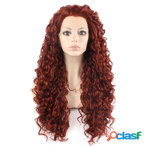 26inch long curly burgundy red heat resistant fiber hair