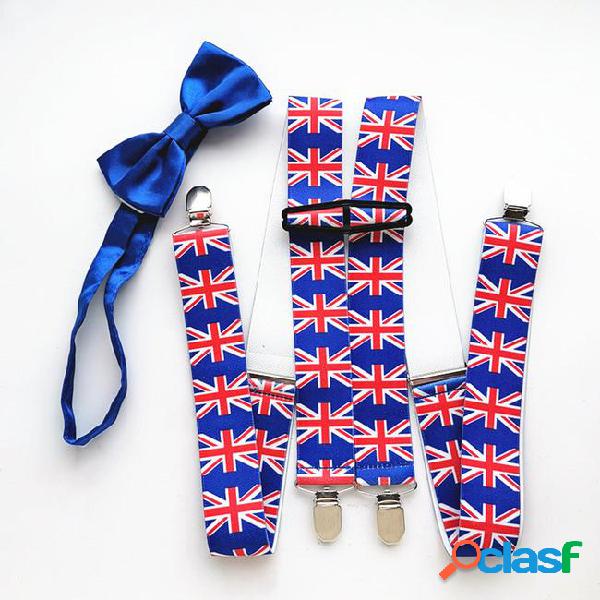 3.5 cm width british flag suspender royal blue butterfly bow