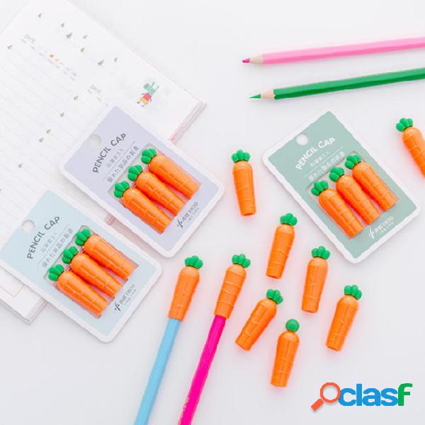 3 pcs/pack kawaii vegetable carrot shape pen pencil cap