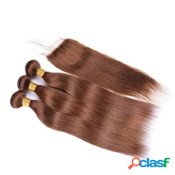 #4 brown straight brazilian virgin hair weaves with lace