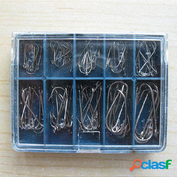 50 pcs/box barbed fishing hooks with hole #3-#12 steel