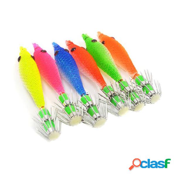 5pcs 70mm luminous squid jigs 1.5# 6 colors soft squid hook