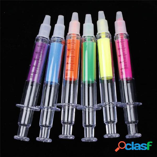 6 pc creative nurse needle syringe shape highlighter pen
