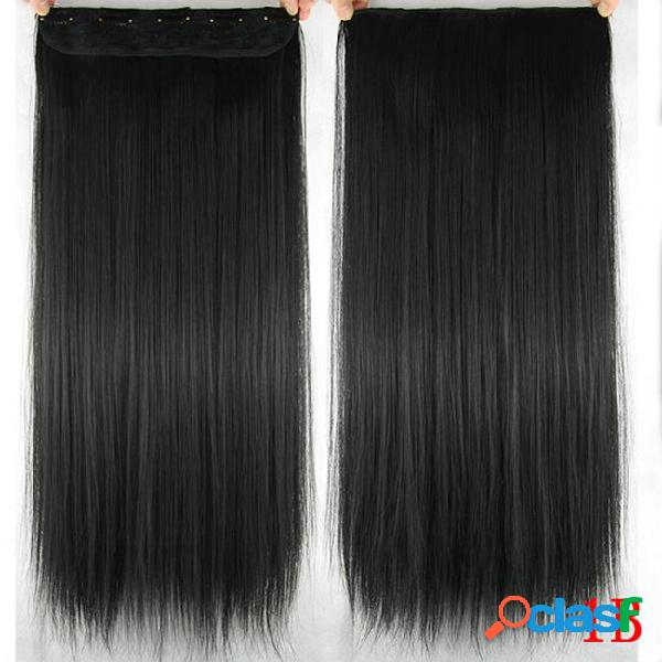 60cm long straight women clip in hair extensions black brown