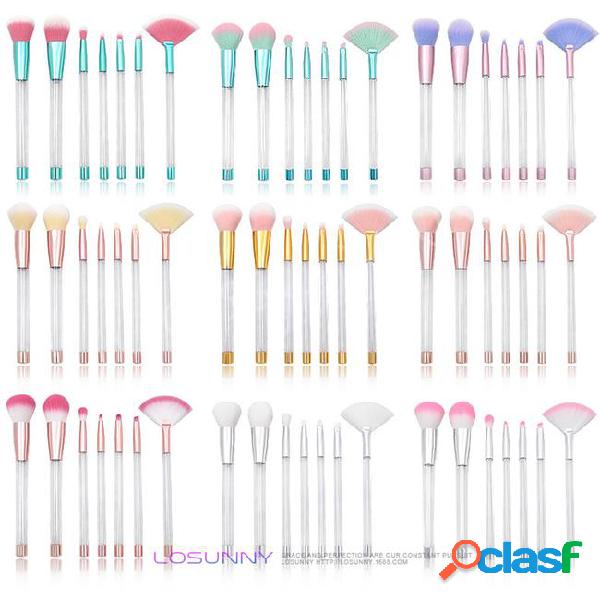 7pcs transparent empty handle makeup brushes 10 styles diy