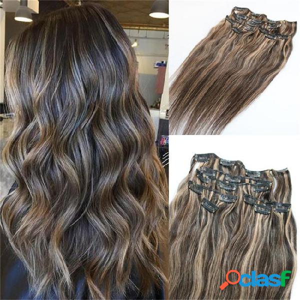 7pieces 120g piano color human hair extensions clip in ombre