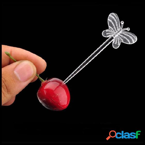 8 cm clear plastic butterfly fruit cocktail sticks creative