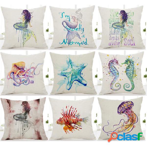 8 styles watercolor painting sea life biology cushion covers