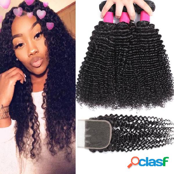 9a brazilian curly virgin hair 3 bundles with lace closure