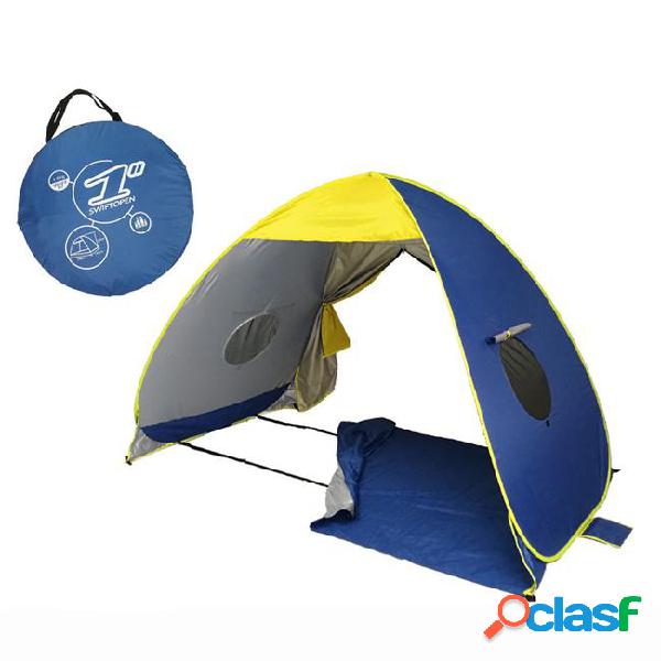 Adjustable width beach shade tent with uv protection