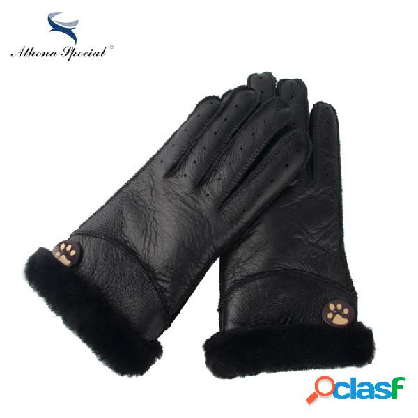 Athena special winter women gloves real leather wool fur