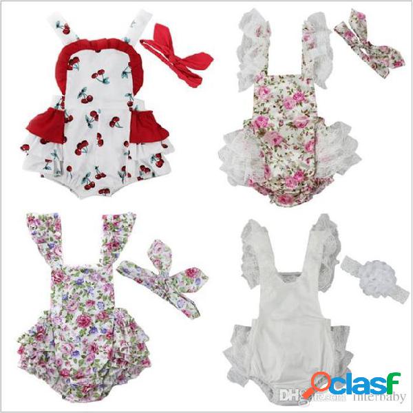 Baby clothes girl cotton rompers headband suits ruffle