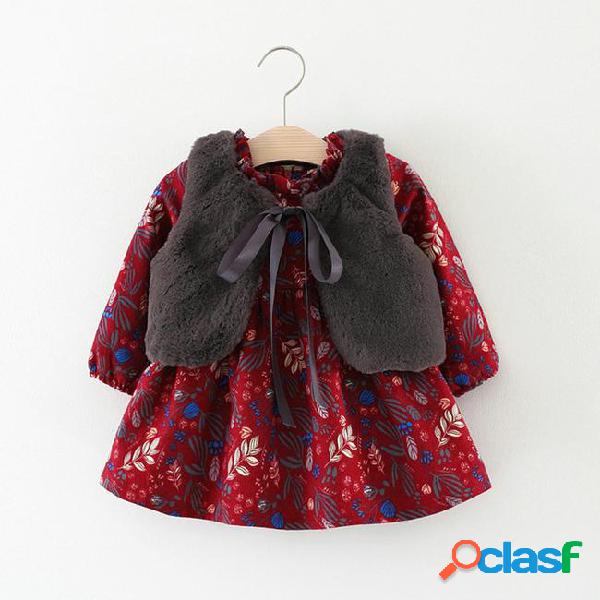 Baby girl dress vest autumn warm cotton infant floral print