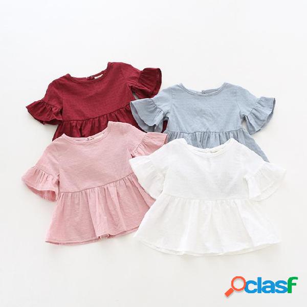 Baby girl mini dress ruffled sleeve solid color baby casual