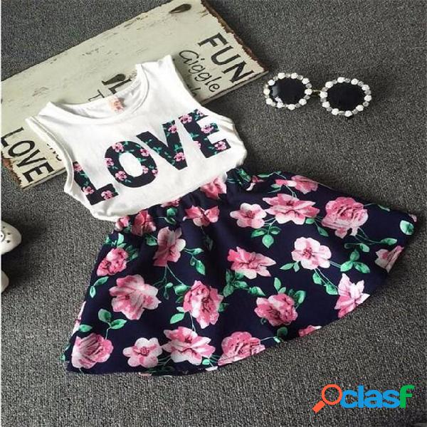 Baby girls clothes love tops + flower skirt 2pcs pretty