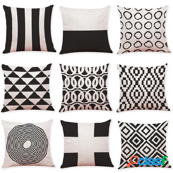 Black and white geometric linen cushion cover home office