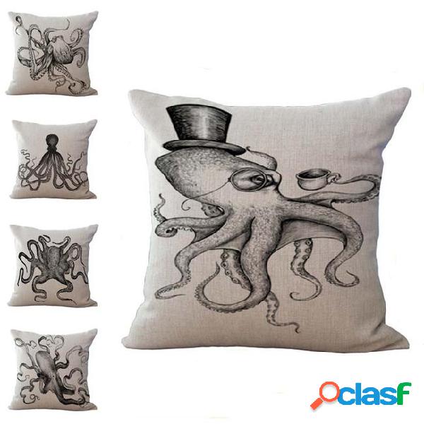Black octopus pillow case cushion cover linen cotton throw