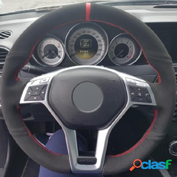 Black suede diy car steering wheel cover for mercedes-benz