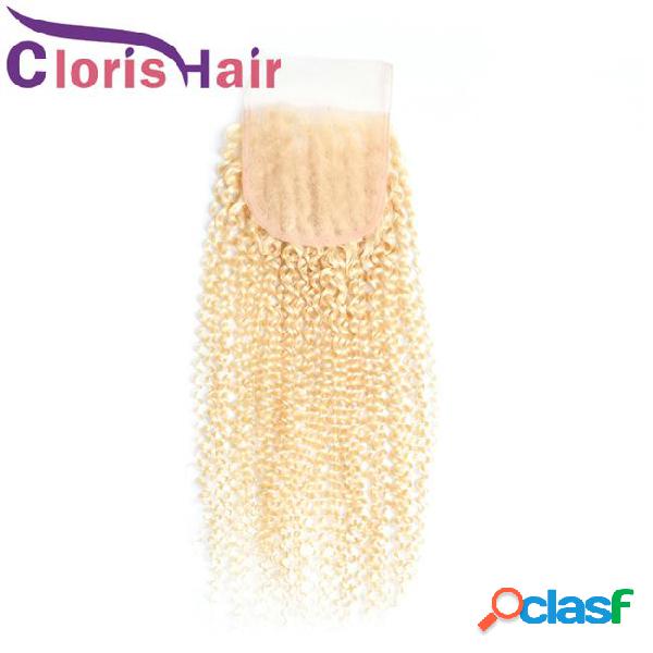 Bleach blonde color 613 lace closure kinky curly malaysian