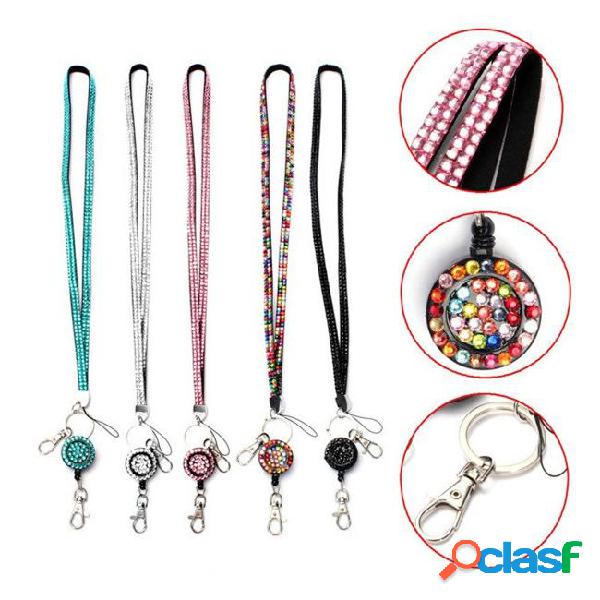 Bling crystal rhinestone lanyard with retractable reel for
