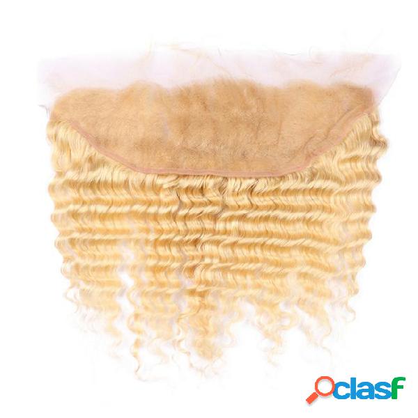 Blonde color 613 human hair lace frontal 13x4 deep wave free