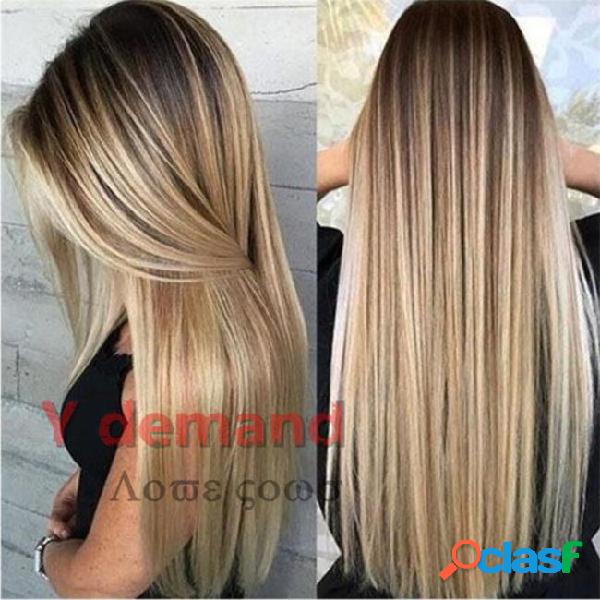 Blonde straight long hair black gold gradient perfect