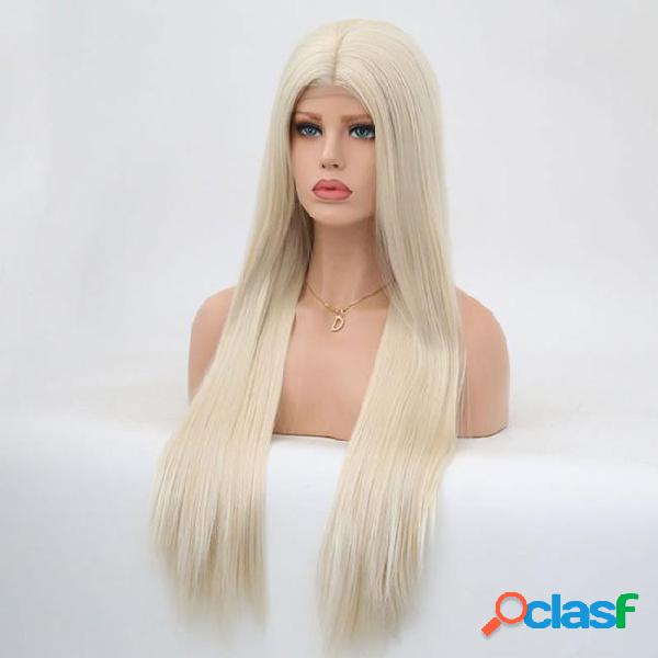 Blonde synthetic lace front wigs for women long straight