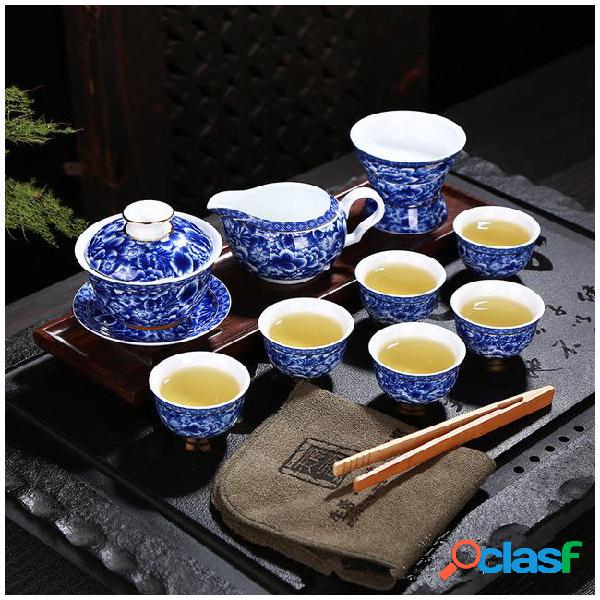 Blue and white porcelain tea set kung fu gift tea set
