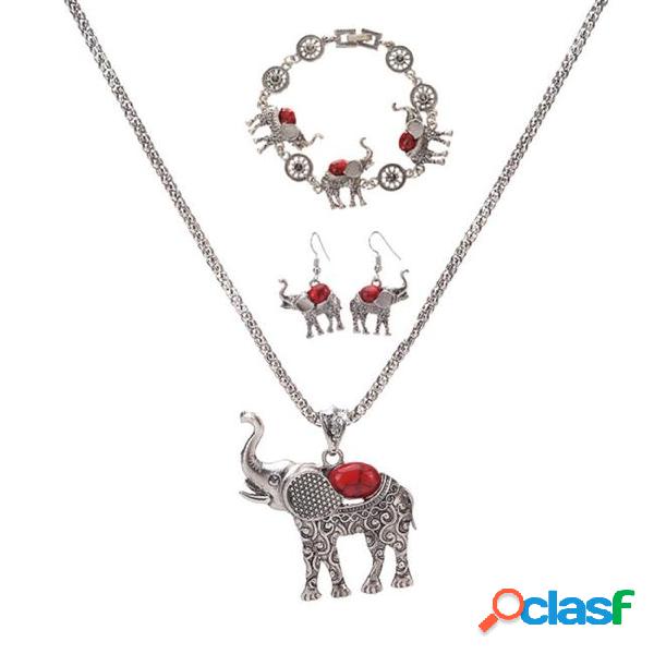 Boho elephant pendant necklace bracelet earrings set
