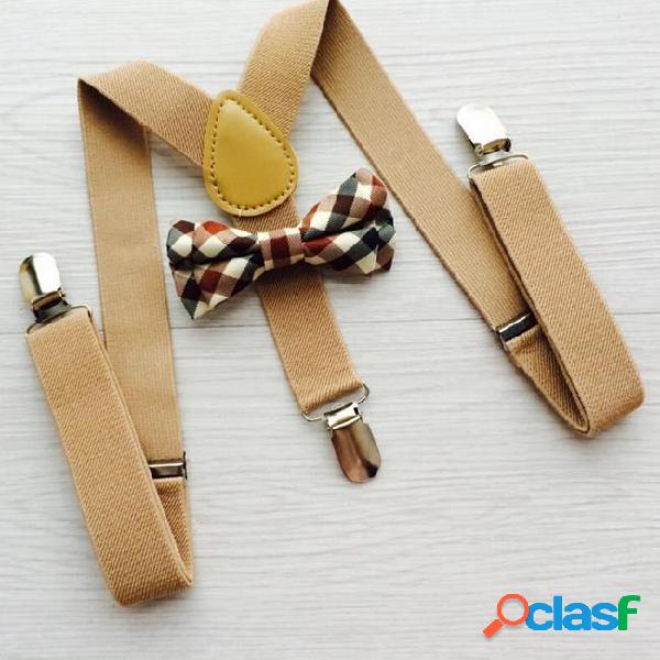 Bow tie suspenders set khaki color solid pattern y shape 3