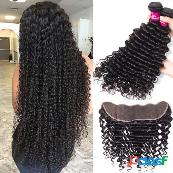 Brazilian deep wave wet and way 3 bundles with 13x4 lace