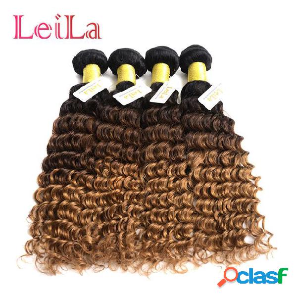 Brazilian human hair 4bundles deep wave curly 1b/4/27 ombre