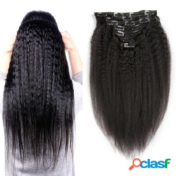Brazilian kinky straight clip in human hair extensions