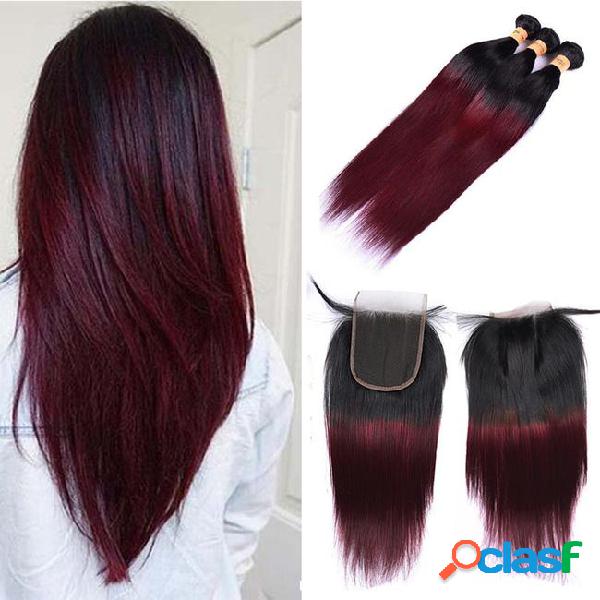 Brazilian ombre burgundy human hair bundles with closure