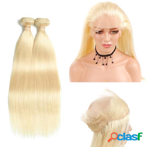 Brazilian straight hair 613 blonde 2 bundles with 360 lace