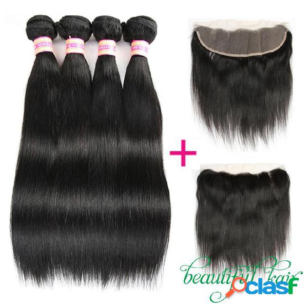 Brazilian straight human hair bundles with 13*4 lace frontal