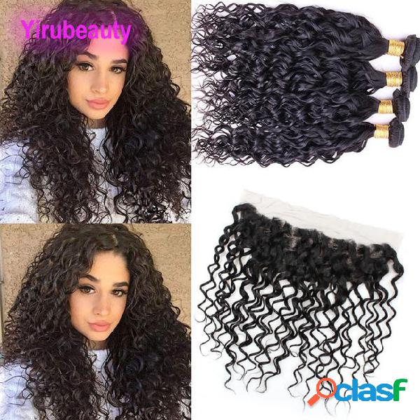 Brazilian virgin hair water wave 4 bundles with lace frontal