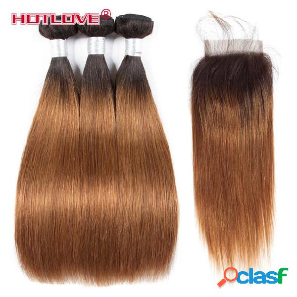 Brazilian virgin ombre hair straight 3 bundle with lace