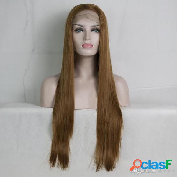 Brown synthetic wig heat resistant hand tied glueless long