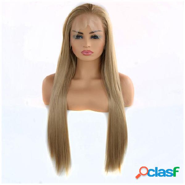 Brown synthetic wig lacefront for white women long straight